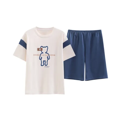 Mulong Family Пижамный комплект Мужской Абрикос Синий