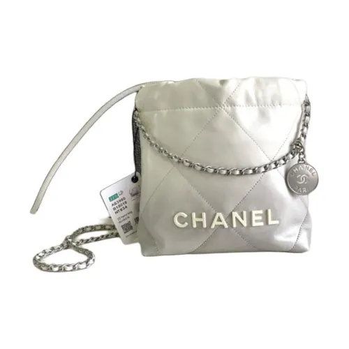 CHANEL 22Bag Телячья кожа Ведрообразная сумка Сумка через плечо Мини Женская серебряная и Белая