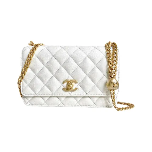 CHANEL Зернистая кожа личи Коровья кожа Сумка с цепочкой Сумка через плечо Мини Женская Белая