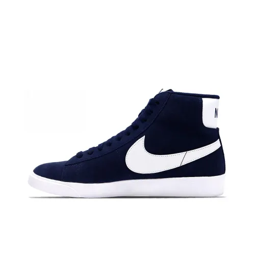 Nike Blazer Винтаж Замша Non Slip Легкий MID Топ Скейтборд Кроссовки Женские Темно-синие с Белыми