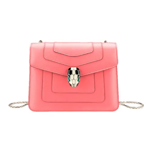BVLGARI Serpenti Forever Коровья кожа Конвертируемая Сумка через плечо Маленькая Женская Кораллово-розовый Апельсин