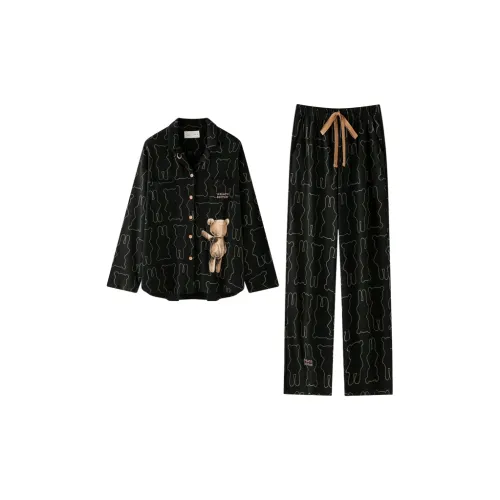 MEONSILL Весенний и Осенний комплект пижам Женские Черный