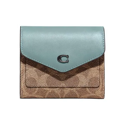 COACH Wyn Коровья кожа Кошелек Маленький Женский Синий и Коричневый Монограмма