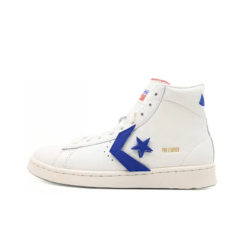 Конверс Cons Pro Leather Slip-Resistant Abrasion-Resistant High Top Skateboard Shoes Unisex White Red Blue