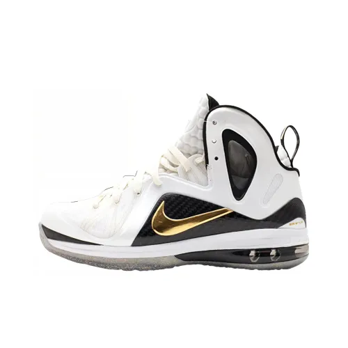 Nike Lebron 9 Elite Дом Шок Абсорберы Противоскользящий Высокий Топ Баскетбольные Кроссовки Мужской Черный Белый Золото