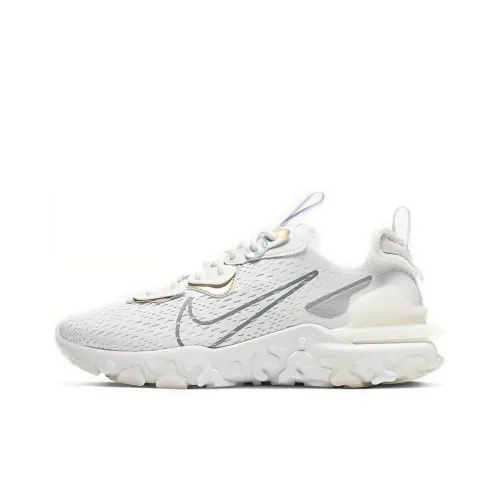 Nike React Vision Shock Absorbers Slip-Resistant Low Top Casual Running Shoes Women's White Silver Dazzling Color Найк React Vision Shock Absorbers Противоскользящие Низкие Кеды Повседневные Беговые Кроссовки Женские Белые Серебряные Ослепительные