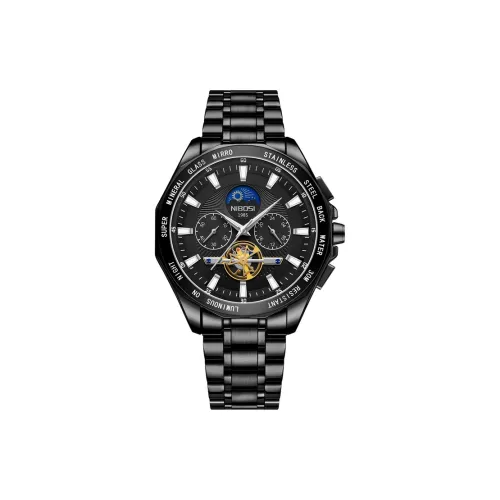 NIBOSI 1985 Кварцевый механизм нержавеющая сталь ремешок часы для мужчин черный циферблат модель Ni2580