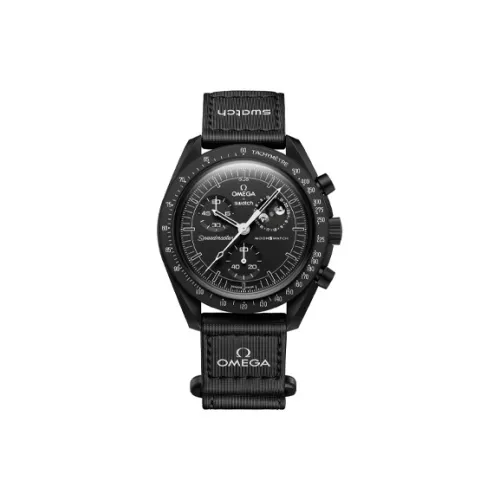 SWATCH Omega Коллаборация Кварцевый механизм Мужские часы Часы 42 мм Черный циферблат Биокерамика Корпус часов Нейлоновый ремешок