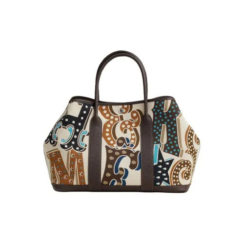 HERMES Garden Party H Plume Холст с Negonda Телячья кожа Холст Сумка Холст Сумка Женская Deep Коричневый Многоцветный