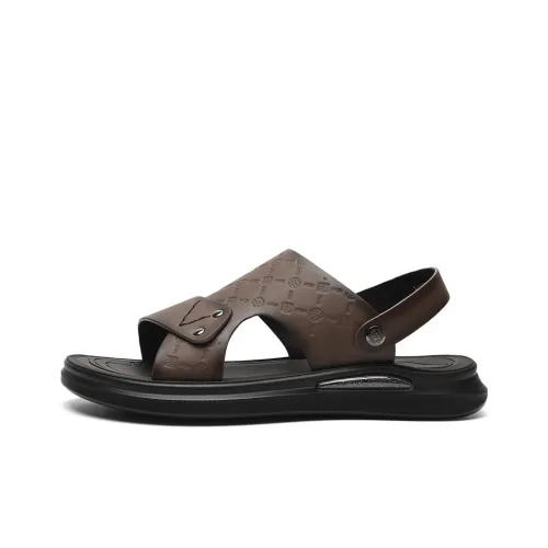 AOKANG Премиум с принтом комфортный модный тренд дышащие пляжные сандалии мужские коричневые