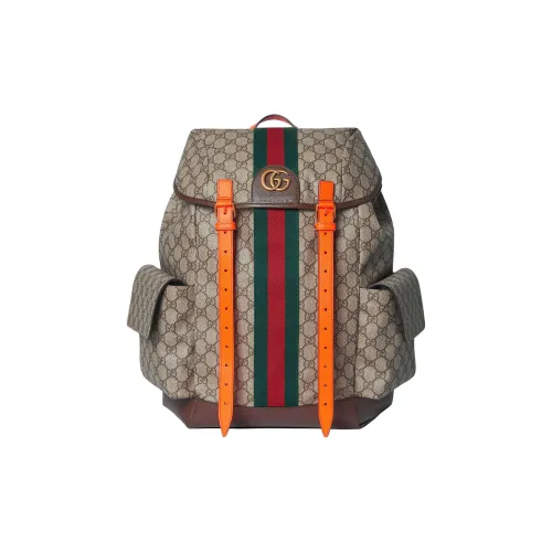 GUCCI Ophidia Холст с кожей Рюкзак Средний Женский Бежевый Эбеновое дерево Оранжевый