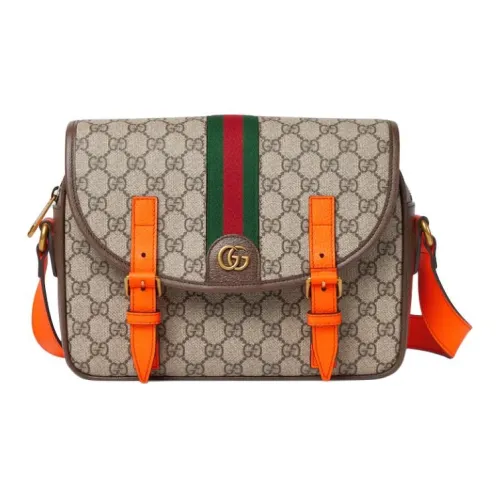 GUCCI Ophidia Холст с кожей Комбинированный Холст Сумка через плечо Мужская Бежевая Эбеновая Оранжевая