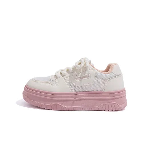 HUANQIU Покрытие Увеличение Высоты Дышащие Низкие Кроссовки для Скейтбординга Женские Бежево-Розовые