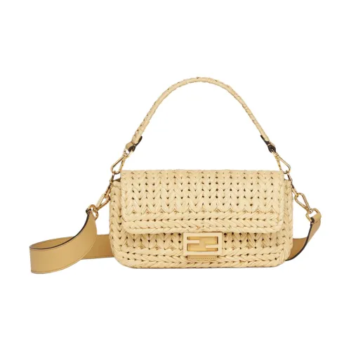 FENDI Baguette Кожа с Рафия Сумка через плечо Сумка Средний Женская Бежевая