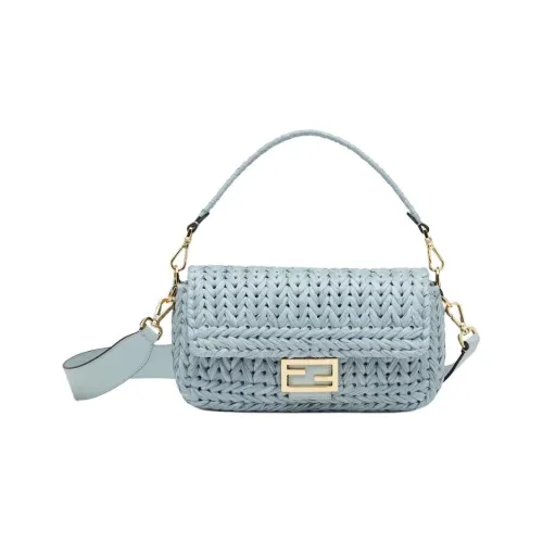 FENDI Baguette Кожа с Рафия Одно плечо Сумка Средний Женский Светло-синий
