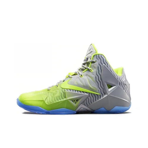 Nike Lebron 11 Maison Luster Volt Non Slip Легкий MID Баскетбольные кроссовки для игры Мужской Серый Желтый