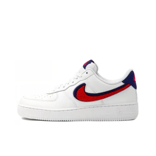 Nike Air FORCE 1 3D Шенилл Swoosh Белый красный синий Non Нижняя юбка Легкий Low Топ Кроссовки для скейтбординга Унисекс Плюшевый Red Hook