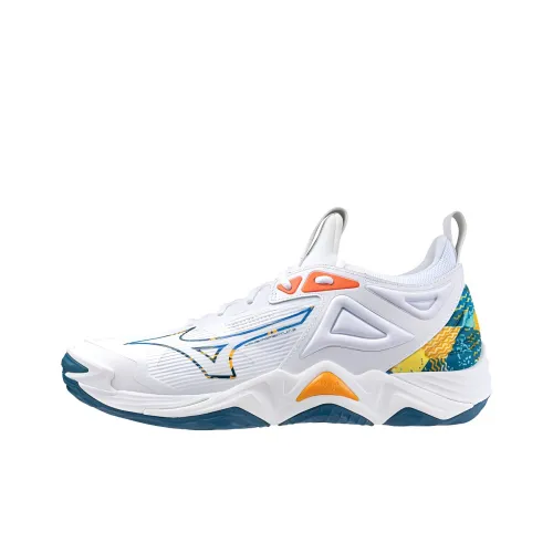 Mizuno Wave Momentum 3 Low Топ Кроссовки для тренировок Унисекс Белый Синий и Оранжевый