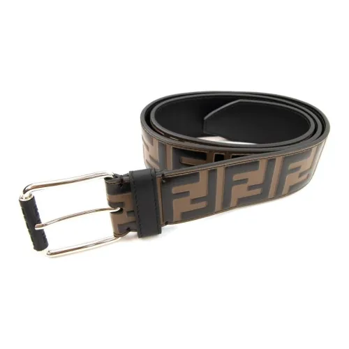FENDI Emblem Pattern Smooth Clasp Leather Belts Men's Black