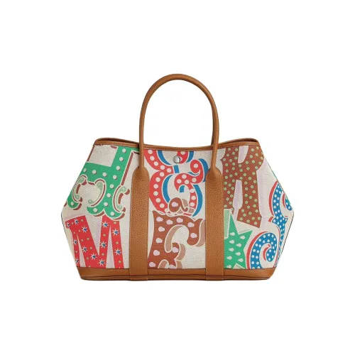 HERMES Garden Party H Plume Холст с Negonda Телячья кожа Садовая сумка холщовая сумка женская сумка коричневый и многоцветный