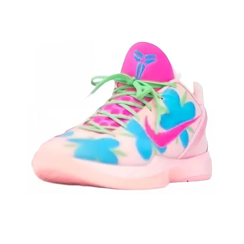 Nike Kobe 5 Protro PE Устойчивый к истиранию Дышащие Низкие Баскетбольные кроссовки Мужские Розовые Синие