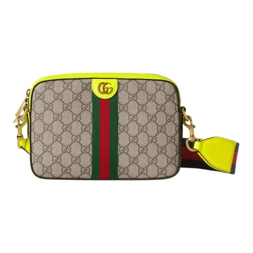 GUCCI Ophidia Холст с кожей Обметка Сумка из холста Сумка через плечо Маленький Мужской Бежевый Эбеновый Желтый