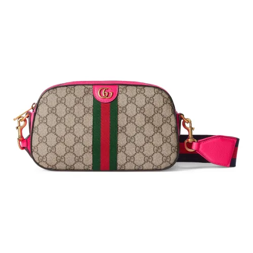 GUCCI Ophidia Холст и Кожа Сумка Сумка через плечо Сумка на плечо Женская Бежевая и Эбеновая и Розовая