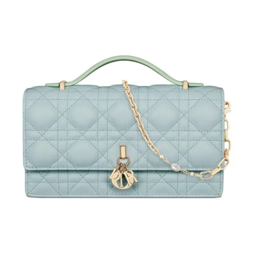 DIOR Wicker Узор Одно плечо Ручная сумка Сумка через плечо Мини Женская Светлый мятный зеленый Космический синий