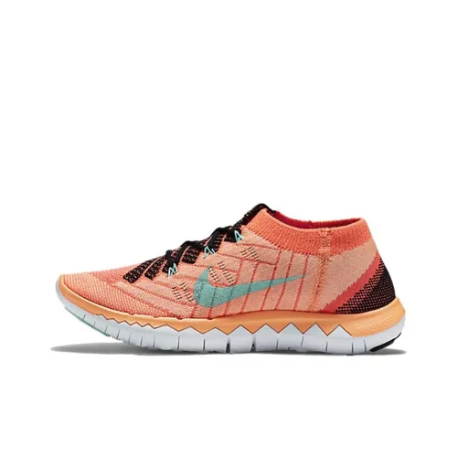 Nike Free 3,0 Flyknit Амортизаторы Slip-on Резистентный Низкий Топ Повседневные Беговые кроссовки Женские Оранжевый синий