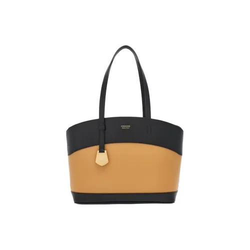 FERRAGAMO Телячья кожа Тоут Сумка Сумка для покупок Сумка на плечо Сумка Маленькая Женская Черная и Светло-Верблюжья