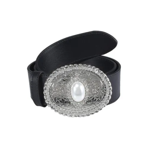 Alessandra Rich Жемчужный украшение плавная застежка кожа ремни женский черный