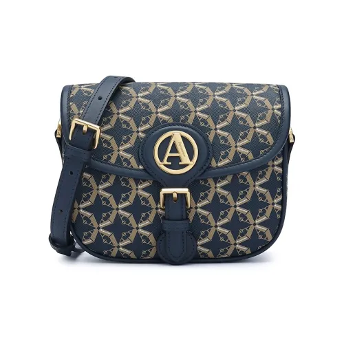 AQUASCUTUM Сумка через плечо из крупнозернистой текстуры коровьей кожи среднего размера женская темно-синяя