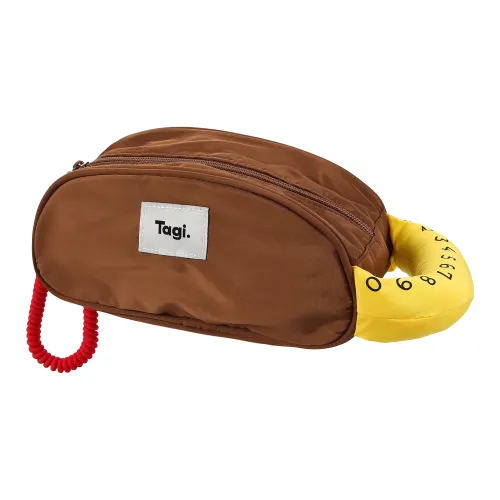 Tagi. Простой нейлоновый тканый косметичка мешок для хранения среднего размера женский миндаль