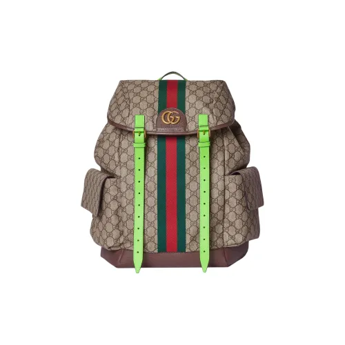 GUCCI Ophidia Холст с кожей Обметка Рюкзак Средний Женский Бежевый Эбеновый Зеленый