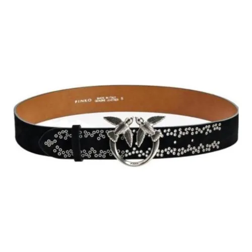 PINKO Emblem Smooth Clasp Design Leather Belts Women's Black Width 4CM PINKO Emblem Smooth Clasp Design Кожаные ремни Женские Черный Ширина 4CM