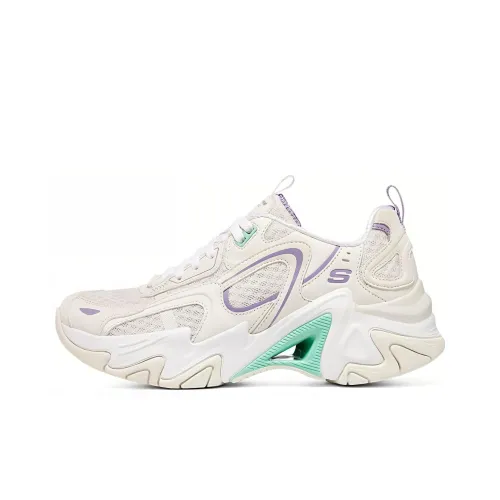 Skechers Stamina V3 Mecha Shoes 3 Low Топ Толстоподошвенные кроссовки Женские Белые Фиолетовые Зеленые