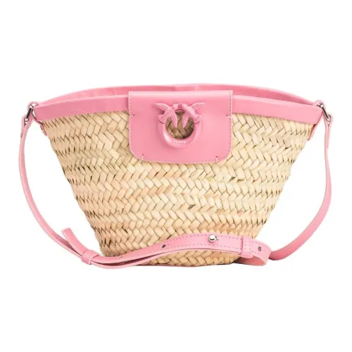 PINKO Raffia Телячья кожа Ведрообразные сумки Сумки через плечо Сумка через плечо Стандартная Женская Розовый Натуральный