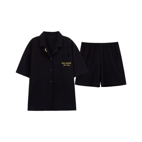 Сон Студенты Спальня Дом Пижама Летний Комплект Унисекс Черный