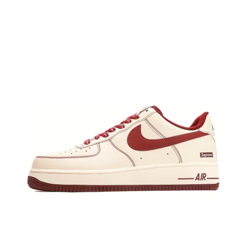 Supreme x Nike Air Force 1 Slip-resistant Low Top Скейтборд Кроссовки Женские Бежевый Красный