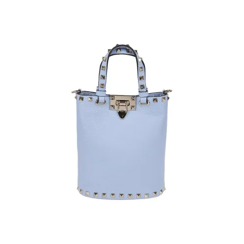 Valentino Rockstud Рельеф Телячья Кожа Ведрообразная Сумка Сумка через плечо Мини Сумка Женская Синяя