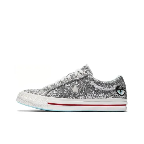 Chira Ferragni x Конверс ONE STAR O Slip Resistant Abrasion Resistant Low Top Скейтборд Кроссовки Женские Блестки Серебряный