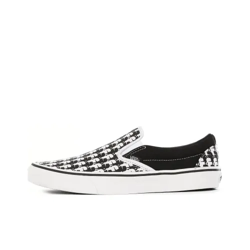 Vans Classic Slip On Аbrasion Resistant Дышащий Низкий Топ Скейтборд Кроссовки Унисекс Черный Белый
