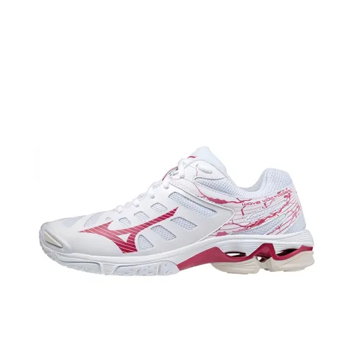 Mizuno Wave Voltage Slip-resistant Abrasion-resistant Breathable Low-top Casual Running Shoes Women's White Red Мицубо Уэйв Волтадж Слип-резистентный Устойчивый к истиранию Дышащий Низкий Топ Повседневные Беговые Кроссовки Женские Белый Красный