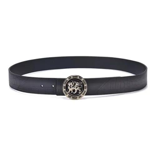 RARE Flying Lion Logo Smooth Clasp Leather Belts Men's Gray