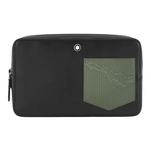 MONTBLANC Коровья кожа крупнозернистая клатч мини мужской черный и оливково-зеленый