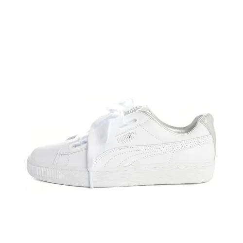 PUMA Suede Heart Low Top Скейтборд Кроссовки Женские Белые Серебряные