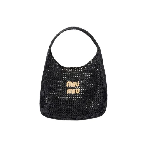 MIU MIU Raffia Хобо Сумка Сумка через плечо Женская Черная и Коричневая