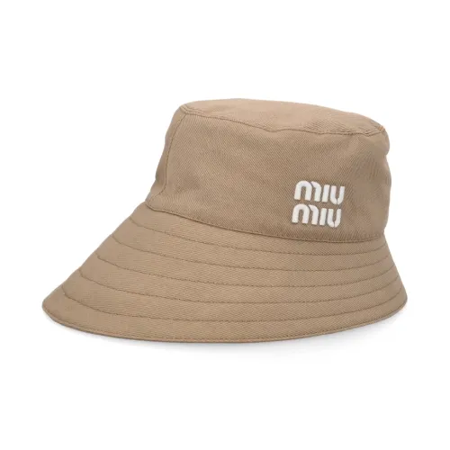 MIU MIU Cotton Bucket Hats Женские Коричневый