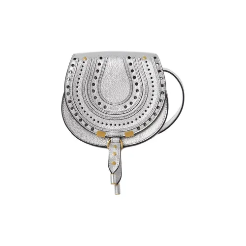 Chloe Marcie Перфорированная Металлическая Телячья Кожа Седло Сумка Сумка через плечо Маленькая Women's Silver