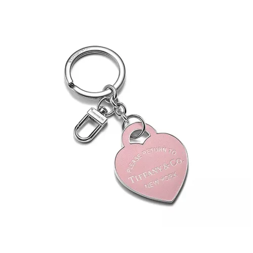 TIFFANY & CO. Кольцо Для Ключей, Подвеска В Форме Сердца, Инкрустация Кожей Латунь С Палладиевым Покрытием И Бледно-розовая Кожа
